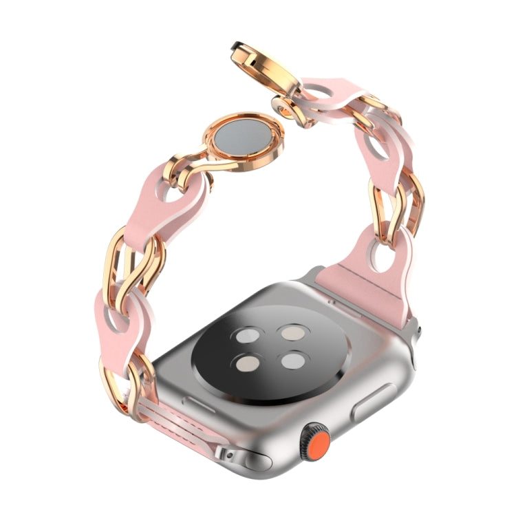 For Apple Watch 7 45mm Hollow Leather Chain Magnetic Buckle Watch Band(Pink) - Watch Bands by PMC Jewellery | Online Shopping South Africa | PMC Jewellery