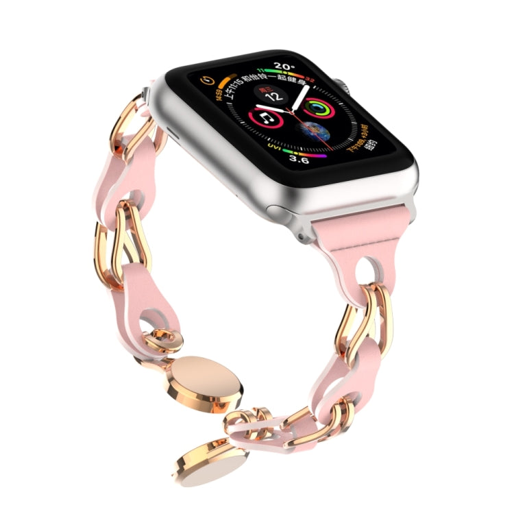 For Apple Watch 8 45mm Hollow Leather Chain Magnetic Buckle Watch Band(Pink) - Watch Bands by PMC Jewellery | Online Shopping South Africa | PMC Jewellery