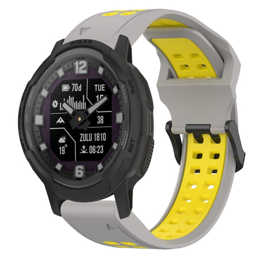 For Garmin Instinct Crossover Solar 22mm Two-Color Reverse Buckle Silicone Watch Band(Grey+Yellow) - Watch Bands by PMC Jewellery | Online Shopping South Africa | PMC Jewellery