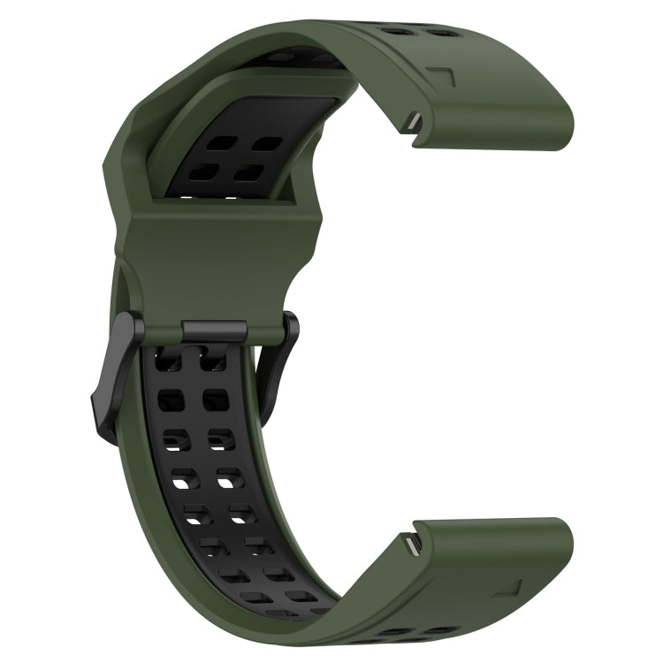 For Garmin Instinct Crossover Solar 22mm Two-Color Reverse Buckle Silicone Watch Band(Army Green+Black) - Watch Bands by PMC Jewellery | Online Shopping South Africa | PMC Jewellery