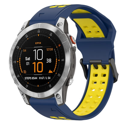 For Garmin Epix Gen 2 22mm Two-Color Reverse Buckle Silicone Watch Band(Blue+Yellow) - Watch Bands by PMC Jewellery | Online Shopping South Africa | PMC Jewellery