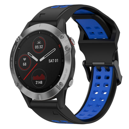 For Garmin Fenix 6 22mm Two-Color Reverse Buckle Silicone Watch Band(Black+Blue) - Watch Bands by PMC Jewellery | Online Shopping South Africa | PMC Jewellery