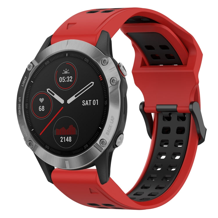 For Garmin Fenix 6 22mm Two-Color Reverse Buckle Silicone Watch Band(Red+Black) - Watch Bands by PMC Jewellery | Online Shopping South Africa | PMC Jewellery