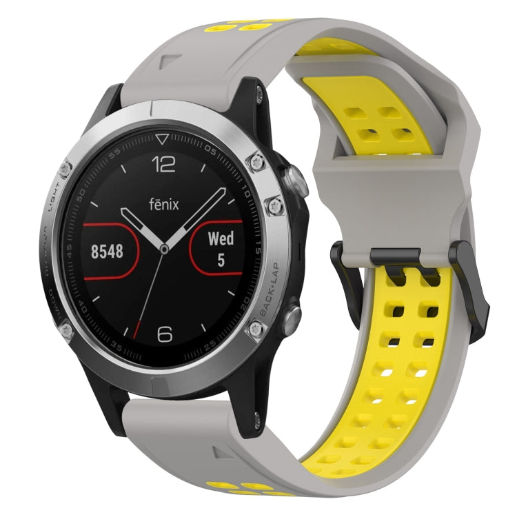 For Garmin Fenix 5 22mm Two-Color Reverse Buckle Silicone Watch Band(Grey+Yellow) - Watch Bands by PMC Jewellery | Online Shopping South Africa | PMC Jewellery