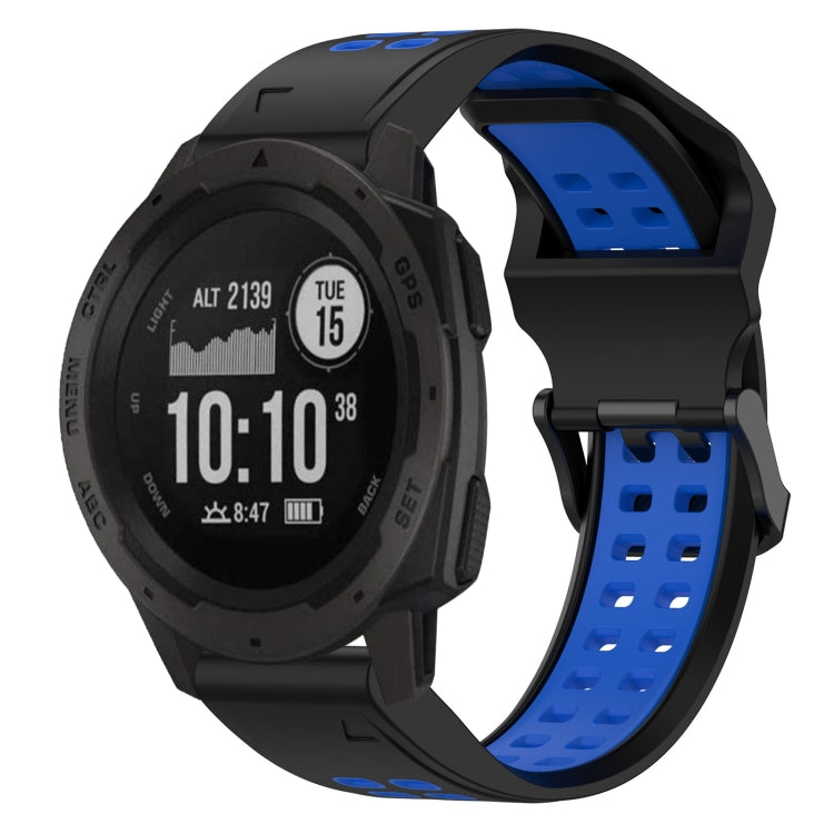 For Garmin Instinct 22mm Two-Color Reverse Buckle Silicone Watch Band(Black+Blue) - Watch Bands by PMC TechLife | Online Shopping South Africa | PMC TechLife