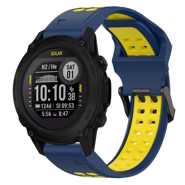 For Garmin Descent G1 22mm Two-Color Reverse Buckle Silicone Watch Band(Blue+Yellow) - Watch Bands by PMC Jewellery | Online Shopping South Africa | PMC Jewellery