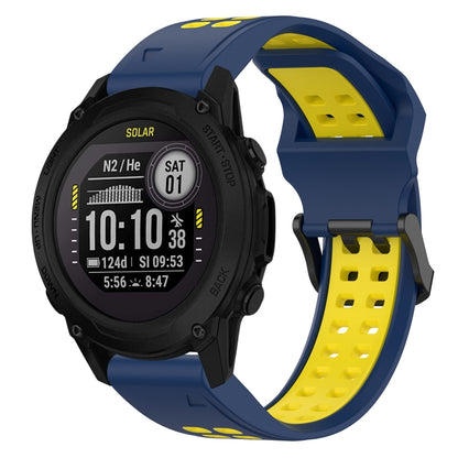 For Garmin Descent G1 22mm Two-Color Reverse Buckle Silicone Watch Band(Blue+Yellow) - Watch Bands by PMC Jewellery | Online Shopping South Africa | PMC Jewellery