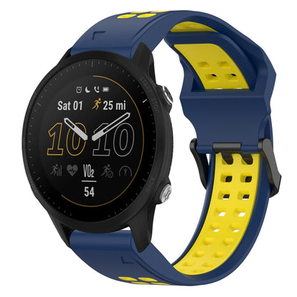 For Garmin Forerunner 955 22mm Two-Color Reverse Buckle Silicone Watch Band(Blue+Yellow) - Watch Bands by PMC Jewellery | Online Shopping South Africa | PMC Jewellery