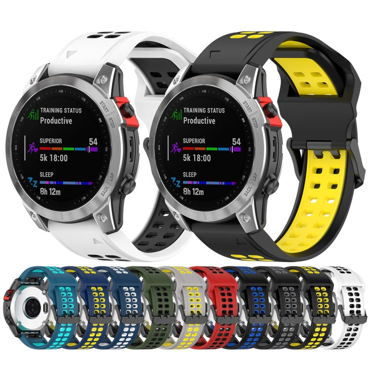 For Garmin Fenix 6 Pro 22mm Two-Color Reverse Buckle Silicone Watch Band(Black+Yellow) - Watch Bands by PMC Jewellery | Online Shopping South Africa | PMC Jewellery