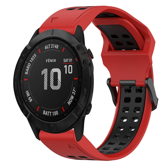 For Garmin Fenix 6X 26mm Two-Color Reverse Buckle Silicone Watch Band(Red+Black) - Watch Bands by PMC Jewellery | Online Shopping South Africa | PMC Jewellery