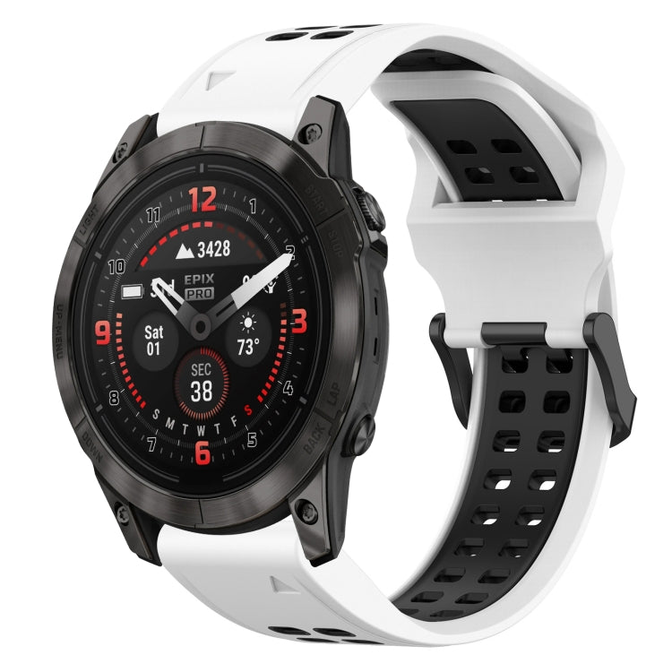 For Garmin Epix Pro 42mm 20mm Two-Color Reverse Buckle Silicone Watch Band(White+Black) - Watch Bands by PMC Jewellery | Online Shopping South Africa | PMC Jewellery