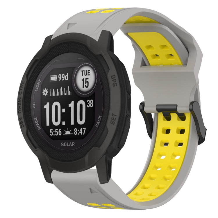 For Garmin Instinct 2S 20mm Two-Color Reverse Buckle Silicone Watch Band(Grey+Yellow) - Watch Bands by PMC Jewellery | Online Shopping South Africa | PMC Jewellery