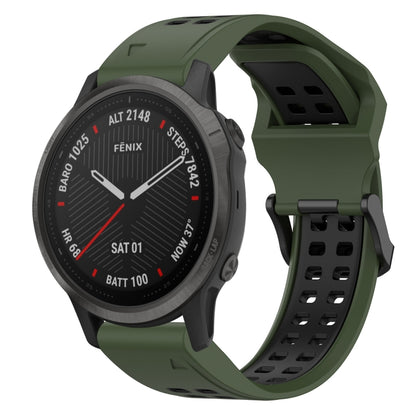 For Garmin Fenix 6S 20mm Two-Color Reverse Buckle Silicone Watch Band(Army Green+Black) - Watch Bands by PMC Jewellery | Online Shopping South Africa | PMC Jewellery