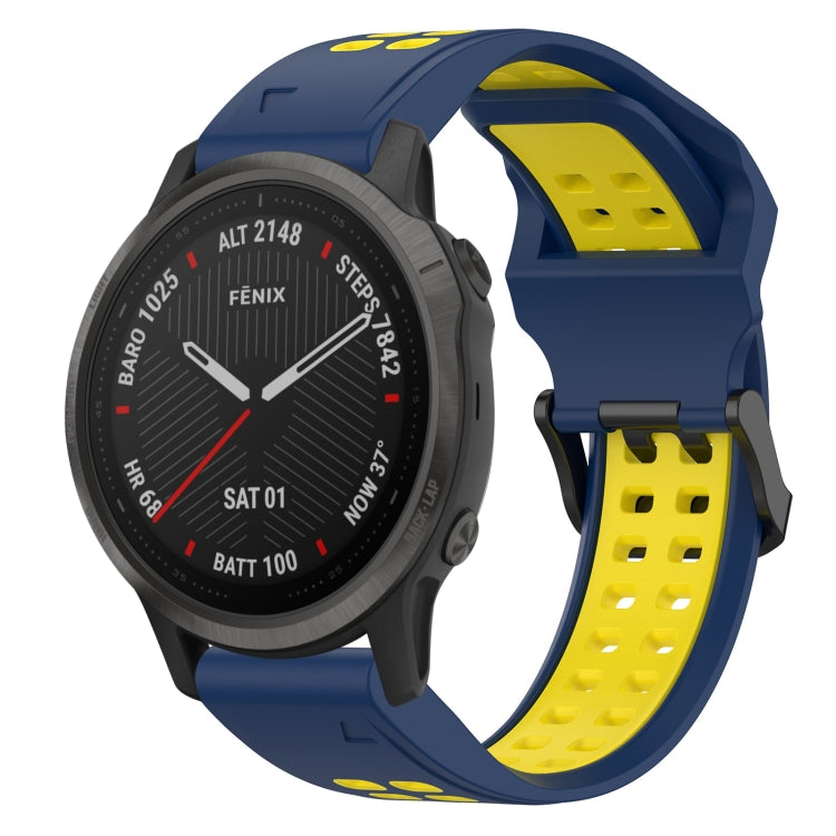 For Garmin Fenix 6S 20mm Two-Color Reverse Buckle Silicone Watch Band(Blue+Yellow) - Watch Bands by PMC Jewellery | Online Shopping South Africa | PMC Jewellery