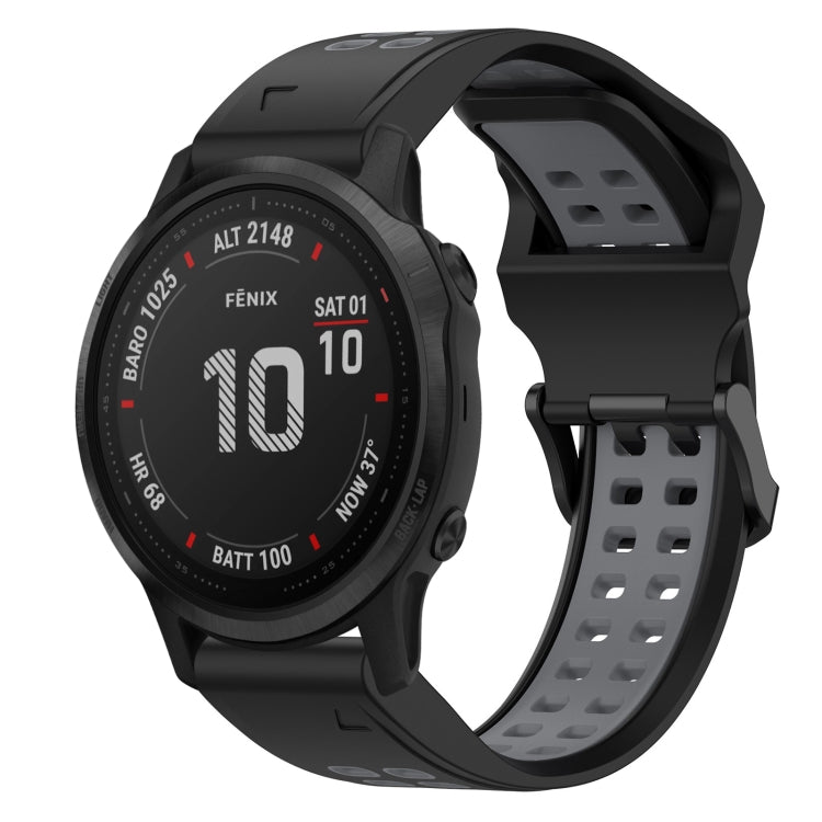 For Garmin Fenix 6S Pro 20mm Two-Color Reverse Buckle Silicone Watch Band(Black+Grey) - Watch Bands by PMC Jewellery | Online Shopping South Africa | PMC Jewellery