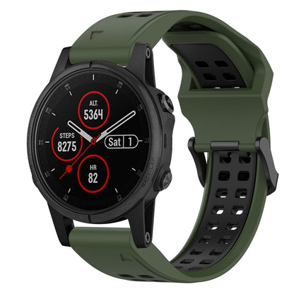 For Garmin Fenix 5S Plus 20mm Two-Color Reverse Buckle Silicone Watch Band(Army Green+Black) - Watch Bands by PMC Jewellery | Online Shopping South Africa | PMC Jewellery