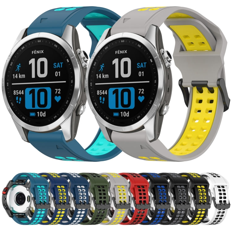 For Garmin Fenix 6S 20mm Two-Color Reverse Buckle Silicone Watch Band(Black+Blue) - Watch Bands by PMC Jewellery | Online Shopping South Africa | PMC Jewellery