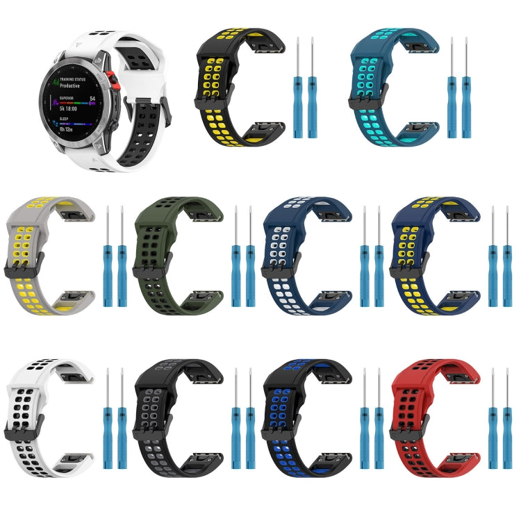 For Garmin Instinct 2S 20mm Two-Color Reverse Buckle Silicone Watch Band(Blue+Yellow) - Watch Bands by PMC TechLife | Online Shopping South Africa | PMC TechLife