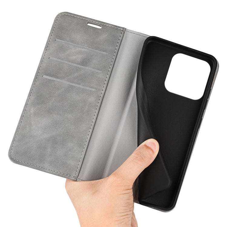 For iPhone 15 Plus Retro-skin Magnetic Suction Leather Phone Case(Grey) - free shipping - PMC TechLife - Order now!