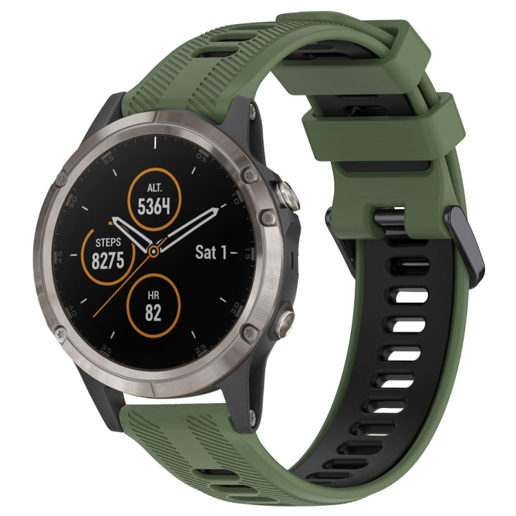 For Garmin Fenix 5 Plus Sports Two-Color Silicone Watch Band(Army Green+Black) - Watch Bands by PMC Jewellery | Online Shopping South Africa | PMC Jewellery