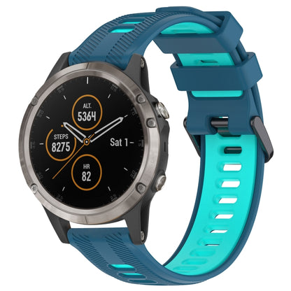 For Garmin Fenix 5 Plus Sports Two-Color Silicone Watch Band(Blue+Teal) - Watch Bands by PMC Jewellery | Online Shopping South Africa | PMC Jewellery