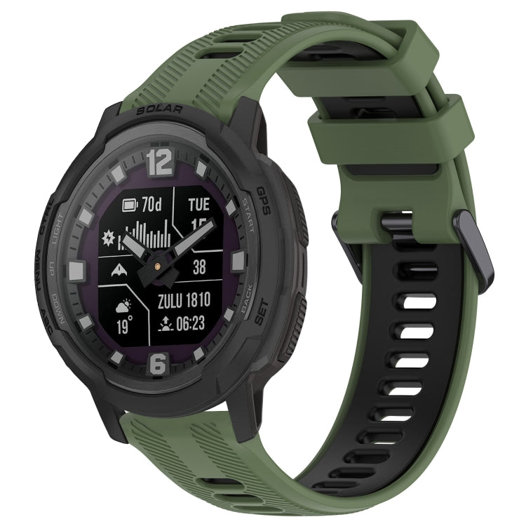 For Garmin Instinct Crossover Sports Two-Color Silicone Watch Band(Army Green+Black) - Watch Bands by PMC Jewellery | Online Shopping South Africa | PMC Jewellery