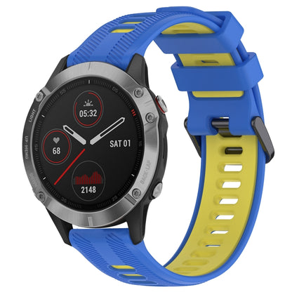 For Garmin Fenix 6 Solar Sports Two-Color Silicone Watch Band(Blue+Yellow) - Watch Bands by PMC Jewellery | Online Shopping South Africa | PMC Jewellery