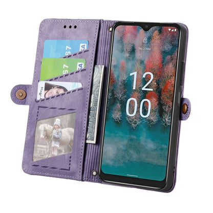 For Nokia C12 Geometric Zipper Wallet Side Buckle Leather Phone Case(Purple) - Nokia Cases by PMC Jewellery | Online Shopping South Africa | PMC Jewellery