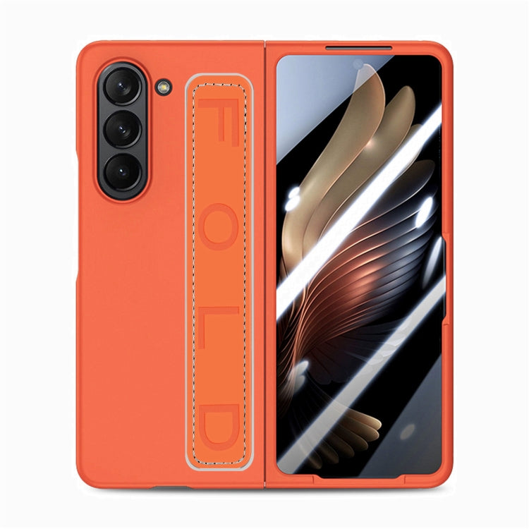 For   Samsung   Galaxy Z Fold5  5G Integrated Wristband Genuine Leather Phone Case(Orange) - free shipping - PMC TechLife - Order now!