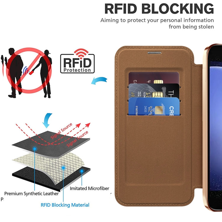 For Samsung Galaxy S23 FE 5G Shield Magsafe RFID Anti-theft Rhombus Leather Phone Case(Brown) - Galaxy S23 FE 5G Cases by PMC Jewellery | Online Shopping South Africa | PMC Jewellery