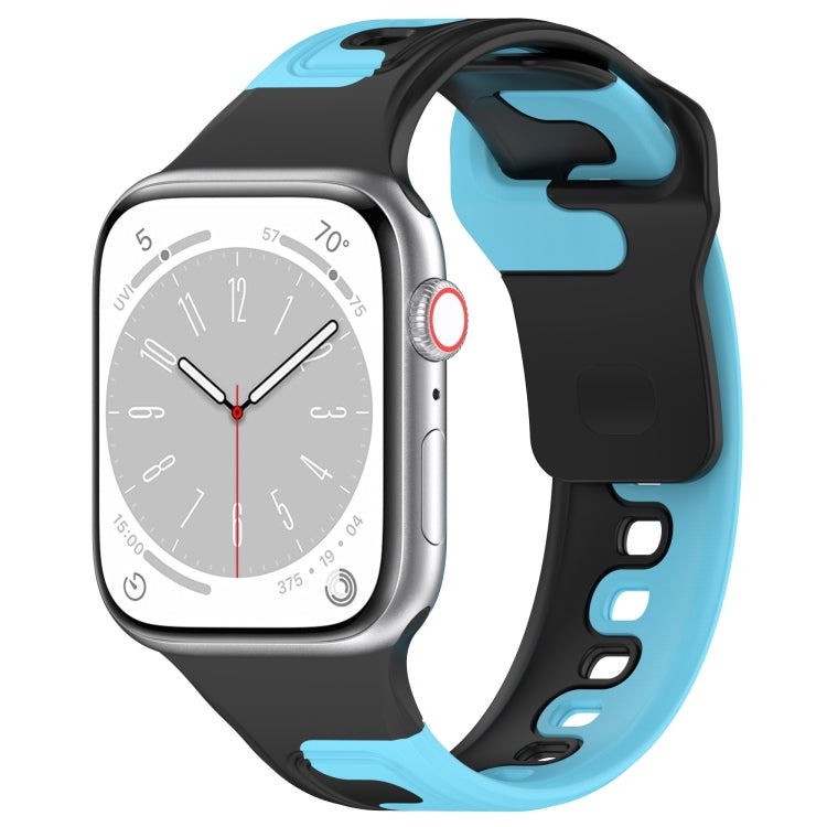 For Apple Watch 7 45mm Double Color Silicone Watch Band(Black+Blue) - Watch Bands by PMC TechLife | Online Shopping South Africa | PMC TechLife