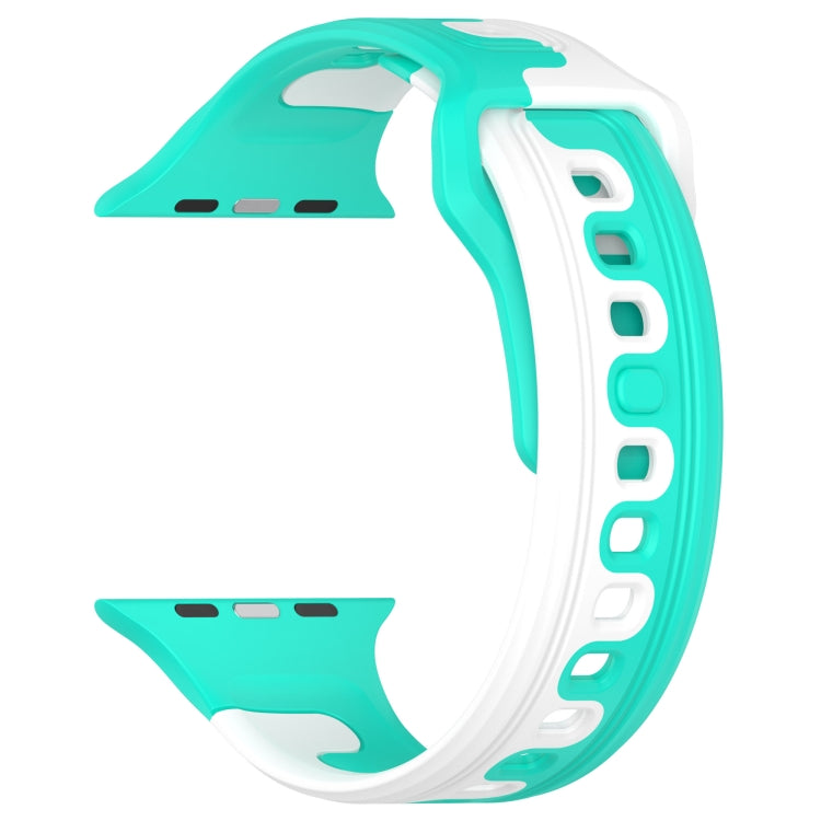 For Apple Watch 5 40mm Double Color Silicone Watch Band(Cyan+White) - Watch Bands by PMC TechLife | Online Shopping South Africa | PMC TechLife