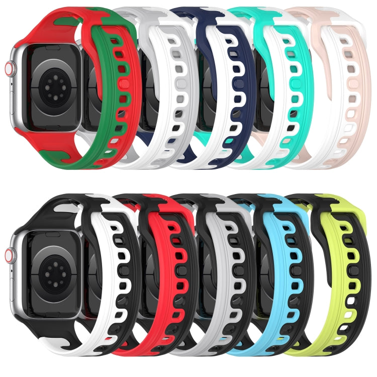 For Apple Watch SE 44mm Double Color Silicone Watch Band(Black+White) - Watch Bands by PMC TechLife | Online Shopping South Africa | PMC TechLife