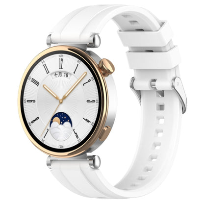 For Huawei Watch GT4 41mm Official Steps Style Silver Buckle Silicone Watch Band(White) - Watch Bands by PMC Jewellery | Online Shopping South Africa | PMC Jewellery