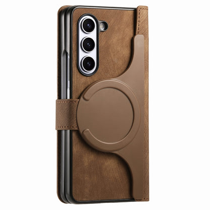 For Samsung Galaxy Z Fold5 5G Retro MagSafe Magnetic Zipper Wallet Leather Phone Case(Brown) - Galaxy Z Fold5 Cases by PMC Jewellery | Online Shopping South Africa | PMC Jewellery