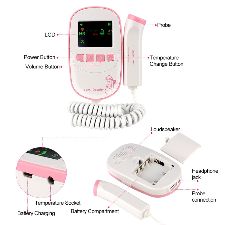 FD20P Fetal Doppler Ultrasound Baby Heartbeat Detector Monitor - Heart Rate Monitoring by PMC Jewellery | Online Shopping South Africa | PMC Jewellery