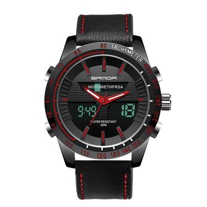 SANDA 774 Men Belt Watch Dual Display Multi Function Sports Electronic Watch Fashion Trend Leisure Waterproof Luminous Watch(Red) - Sport Watches by SANDA | Online Shopping South Africa | PMC Jewellery | Buy Now Pay Later Mobicred