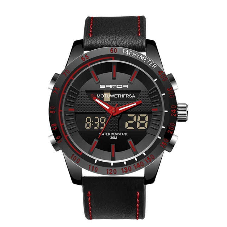 SANDA 774 Men Belt Watch Dual Display Multi Function Sports Electronic Watch Fashion Trend Leisure Waterproof Luminous Watch(Red) - Sport Watches by SANDA | Online Shopping South Africa | PMC Jewellery | Buy Now Pay Later Mobicred