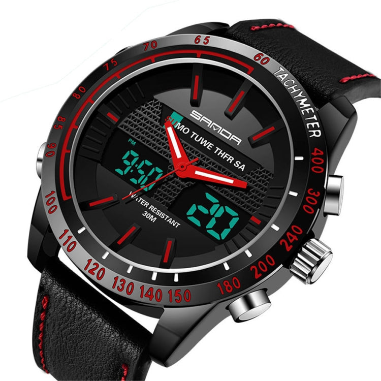 SANDA 774 Men Belt Watch Dual Display Multi Function Sports Electronic Watch Fashion Trend Leisure Waterproof Luminous Watch(Red) - Sport Watches by SANDA | Online Shopping South Africa | PMC Jewellery | Buy Now Pay Later Mobicred