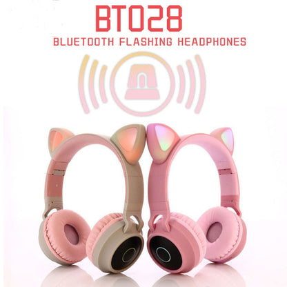 BT028C Cute Cat Ear Bluetooth 5.0 Headphones Foldable On-Ear Stereo Wireless Headset Headphone with Mic / LED Light / FM Radio / TF Card(Green) - Headset & Headphone by PMC Jewellery | Online Shopping South Africa | PMC Jewellery
