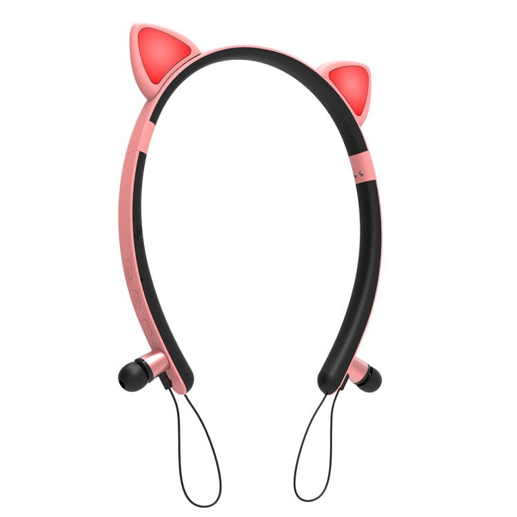 ZW29 Cat Ear Stereo Sound HIFI Fashion Outdoor Portable Sports Wireless  Bluetooth Headset with Mic & LED Light Glowing(Pink) - Neck-mounted Earphone by PMC Jewellery | Online Shopping South Africa | PMC Jewellery