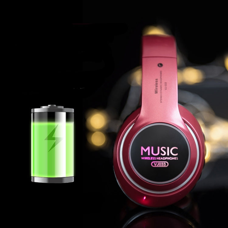 VJ033 Multi-function Upgrade Bluetooth 5.0 Headset Stereo Wireless LED Microphone FM Radio Headset(Red) - Headset & Headphone by PMC TechLife | Online Shopping South Africa | PMC TechLife