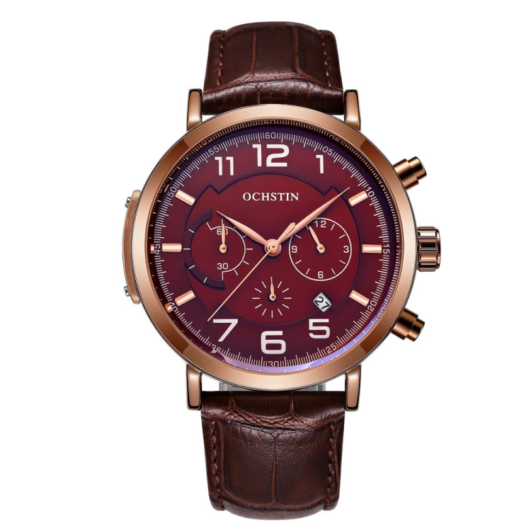 Ochstin 6105 Multi Function Watch Business Leisure Men  Watch Waterproof Timing Quartz Watch Belt Watch(Coffee) - Leather Strap Watches by OCHSTIN | Online Shopping South Africa | PMC Jewellery | Buy Now Pay Later Mobicred