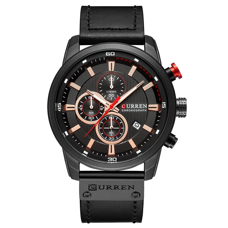 CURREN M8291 Chronograph Watches Casual Leather Watch for Men(Black case black face) - Leather Strap Watches by CURREN | Online Shopping South Africa | PMC Jewellery | Buy Now Pay Later Mobicred