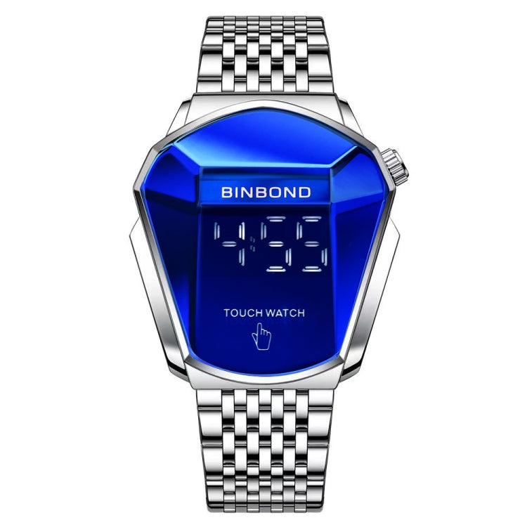 BINBOND Locomotive Concept Touch Screen Steel Belt Watch Men Live Black Technology Watch(White Steel Blue) - Metal Strap Watches by BINBOND | Online Shopping South Africa | PMC Jewellery | Buy Now Pay Later Mobicred