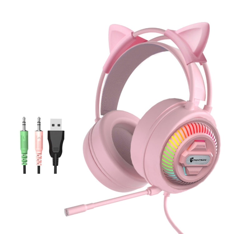 PANTSAN PSH-400 USB Computer Head-Mounted Luminous RGB Wired Headset, Specification:3.5mm Pink+Cat Ear - Multimedia Headset by PANTSAN | Online Shopping South Africa | PMC Jewellery