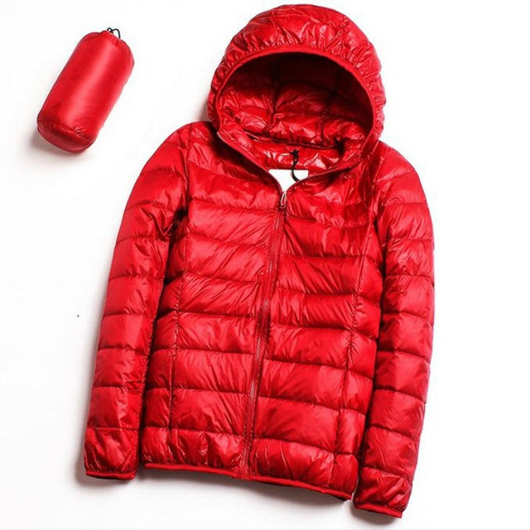 Casual Ultra Light White Duck Down Jacket Women Autumn Winter Warm Coat Hooded Parka, Size:L(Red) - Down Jacket by PMC Jewellery | Online Shopping South Africa | PMC Jewellery