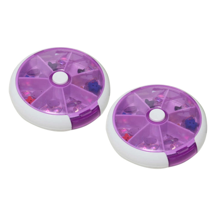 2 PCS Creative Multifunctional Round Portable Seven-grid Rotating Plastic Pill Box(Purple) - free shipping - PMC TechLife - Order now!