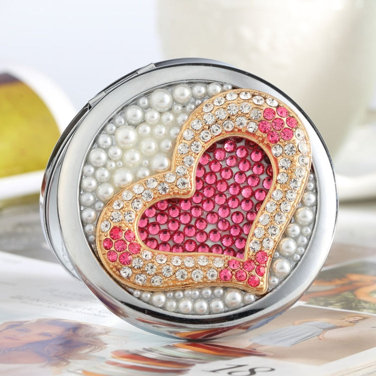 Handmade DIY Diamond Folding Mini Double Sided Makeup Mirror Love Shape - Mirror by PMC Jewellery | Online Shopping South Africa | PMC Jewellery