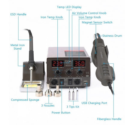 BAKU BA-602D+ Welding Station Set Dual Digital Display Mobile Phone Repair Tin Welding Tool, Specification:US Plug - Repair Platform by BAKU | Online Shopping South Africa | PMC Jewellery